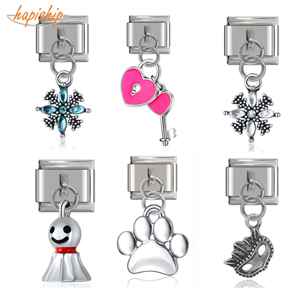 

Hapiship Top New 9mm Width Original Daisy Heart Key Flower Mask Italian Charm Fit Bracelet Stainless Steel Jewelry Making DJ087