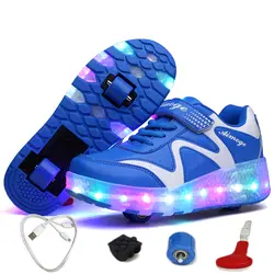 Зарядка через usb светящиеся туфли светодио дный светодиодный мигающий роликовые коньки обувь Детские кроссовки светящиеся zapatillas con ruedas y luces