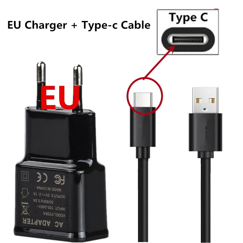 Штепсельная Вилка европейского стандарта на стену USB Зарядное устройство для samsung Galaxy J2 J3 J5 J7 Prime S6 S7 край S8 S9 плюс A3 A5 A6 A8 Note 8 9 A7 кабель - Тип штекера: EU charger-type c