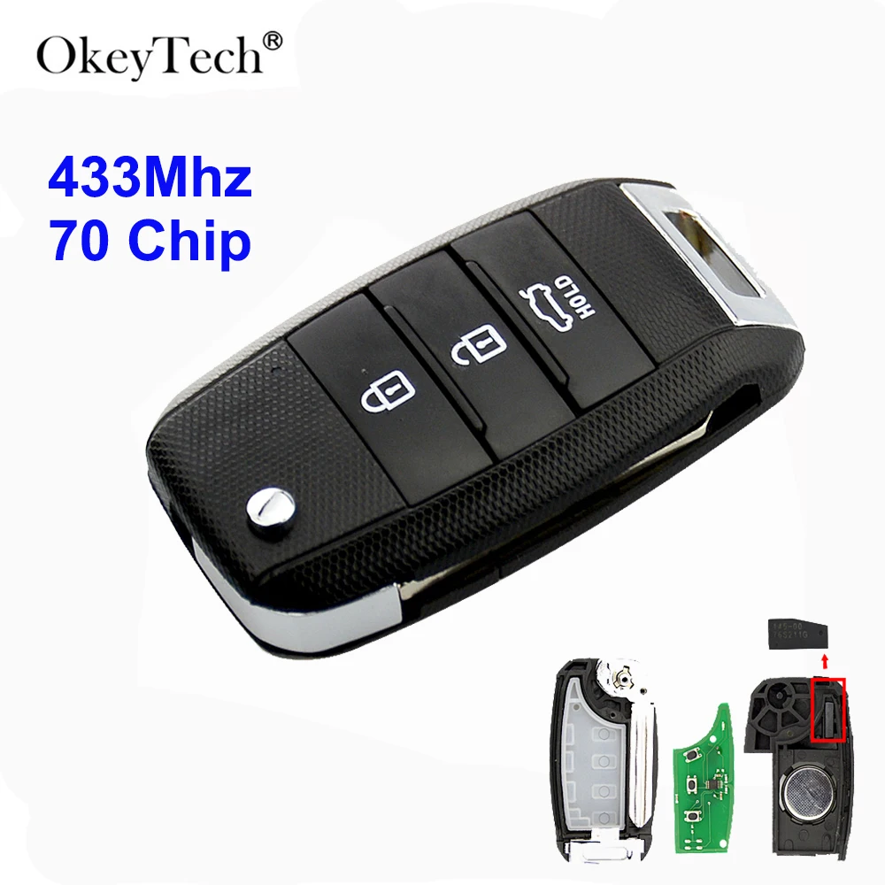 OkeyTech 3 кнопки 433 МГц с 70 транспондерным чипом умный дистанционный ключ для автомобиля для Kia K2 K3 K5 Rio 3 hyundai Avante запасной ключ