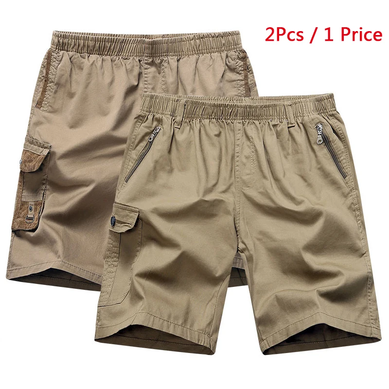 2 шт./компл. летние мужские мешковатые штаны карго с множеством карманов короткие Горячие Бриджи мужские свободные камуфляжные хаки пляжные шорты, брюки
