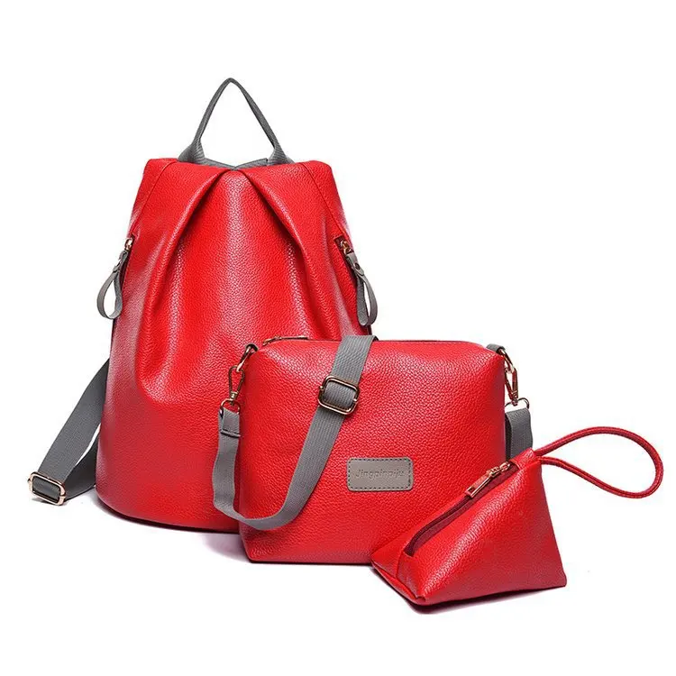 

Double Shoulder Bag 2019 new Korean version pu three piece set mother backpack fashion cross-border wholesale