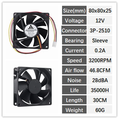 5 штук в партии 8025 DC 5 в 12 В 24 в 48 В 2Pin 80 мм 80x80x25 мм 8 см рукав/шар бесщеточный Радиатор Вентилятор охлаждения - Цвет лезвия: 12V Sleeve 3P