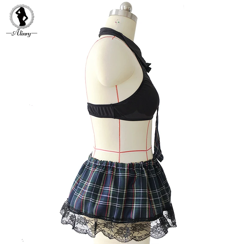 ALINRY plus size sexy lingerie women plaid student uniform erotic underwear sleepwear cosplay hollow-out halter sexy costumes