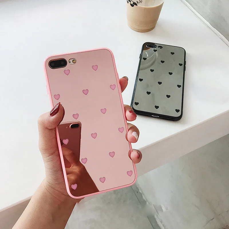 New Luxury Heart Letter Mirror Case for iPhone 11 Pro X XS Max XR Soft Cover Coque 8 7 6 6S Plus Makeup Girl |