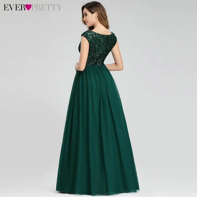 Vestido Madrinha Ever Pretty Dark Green Sequined Bridesmaid Dresses A-Line V-Neck Sleeveless Formal Dresses For Wedding Party