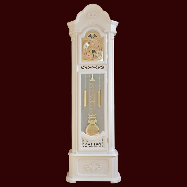 Ivory White Living Room European Style Copper Mechanical Pendulum Ivory White Living Room European Style Copper Mechanical Pendulum Movement Chime Grandfather Clock Carved Wood