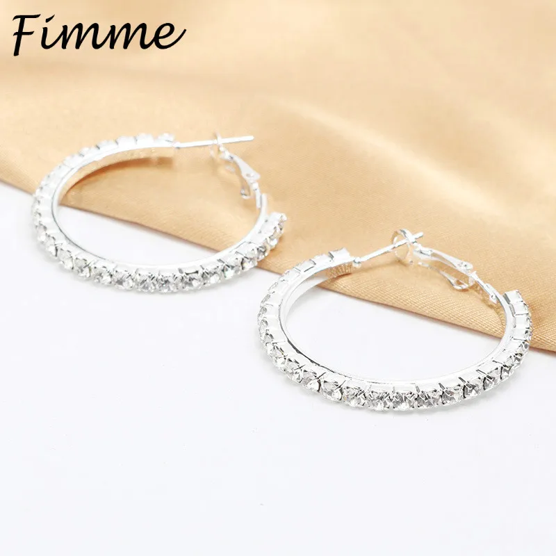 

20-40mm New Hot Selling Tendy Popular Geometric Round Crystal Big Earring Fashion Circle Rhinestone Hoop Earrings Oorbellen