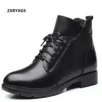 ZXRYXGS Brand Boots Winter Shoes Woman Martin Boots 2018 Large Size Thick Heel Increased Warm Genuine Leather Boots Snow Boots