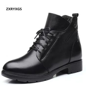 

ZXRYXGS Brand Boots Winter Shoes Woman Martin Boots 2020 Large Size Thick Heel Increased Warm Genuine Leather Boots Snow Boots