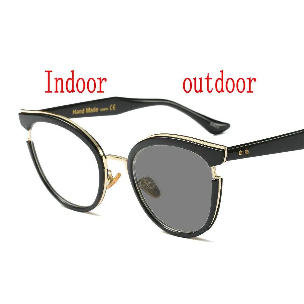 

2019 Sun Photochromic Finished Women Myopia Eyeglasses cat Frame with color lens Sun glasses optical Myopia Eyewear Male FML