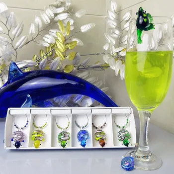 

Murano hand blown glass Tortoise Figurine marker goblet decoration pendant cartoon animal wedding party Wine GLASS CHARMS SET