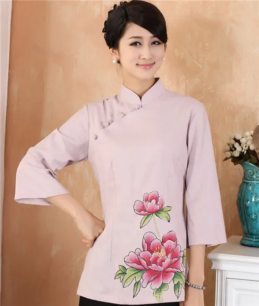 Aliexpress.com : Buy Elegant Pink Floral Women Cotton Linen Blouse
