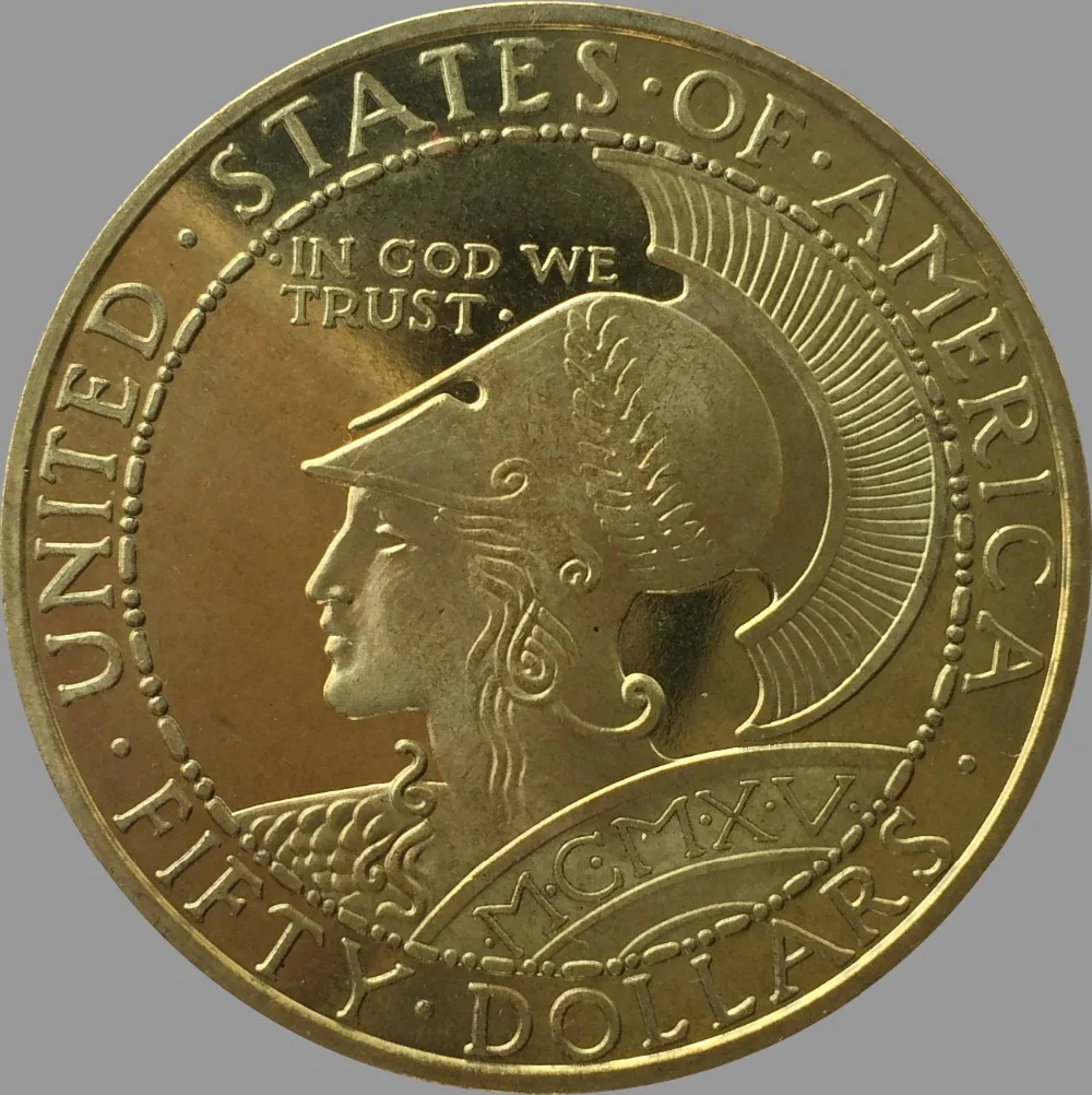 

United States Copy Coins Gold Brass 1915 S $50 Pan-Pac Round Regular Strike