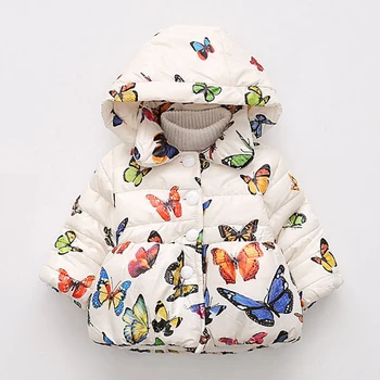 

Baby Girl Jackets Pretty Butterfly Jacket For Girls Winter Children's Clothing Warm Kids Outerwear Child Removable Cap Coats1-3Y