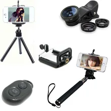 5 en 1 kit de foto para el bluetooth del teléfono selfie stick monopie polo/montaje de trípode + lente gopro