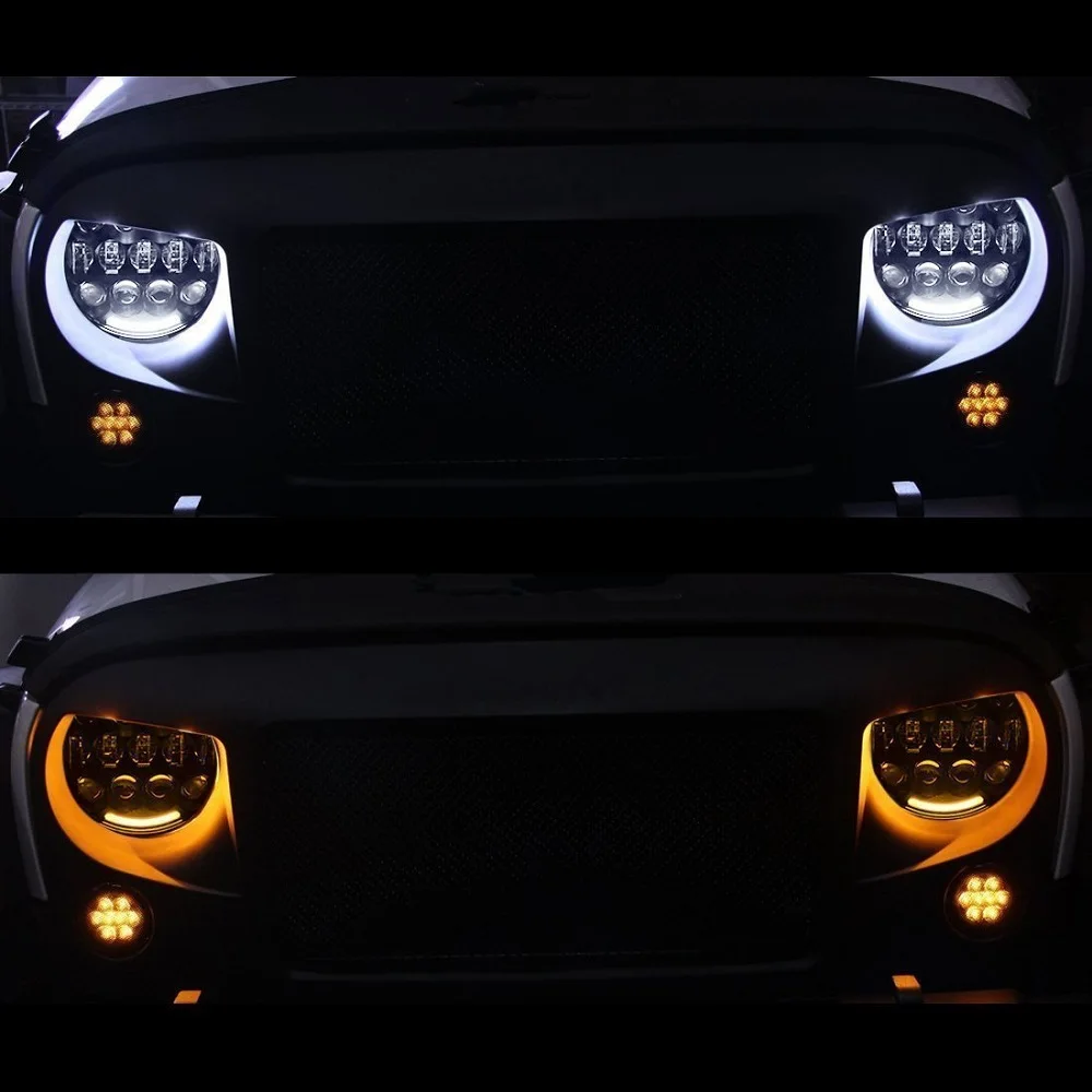 Headlight 7 Inch LED Head light lamps H4H13  Angel Eyes DRL Turn Signal For Lada 4x4 urban Niva JK Land rover defender Hummer (5)