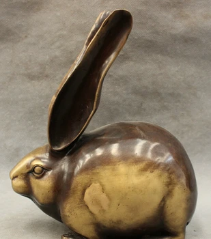 

song voge gem S2605 9" Folk Chinese Pure Bronze Year Zodiac Wealth large ears Rabbit Statue Figurine
