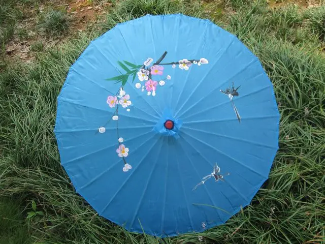 5 шт./партия, ручная роспись, цветочный дизайн, 12 цветов, китайский художественный зонтик, бамбуковая рамка, Шелковый Зонтик для невесты и невесты - Цвет: turquoise