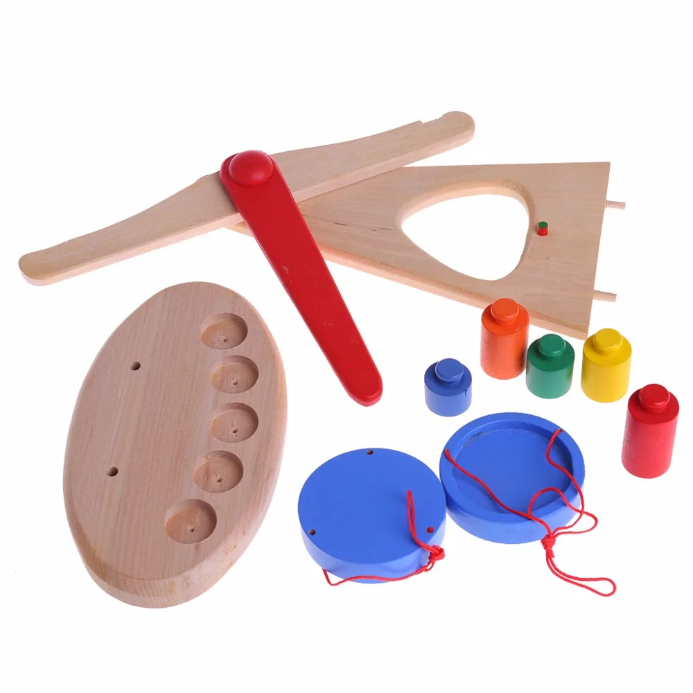 2017 New 1Set Baby Wooden Balance Scale with 5 Weights for Kids Balance