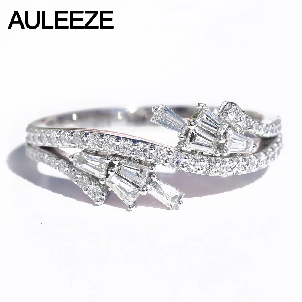 AULEEZE перо Форма 0 46 cttw Кольцо C настоящим бриллиантом Твердые 18K 750 Белое золото