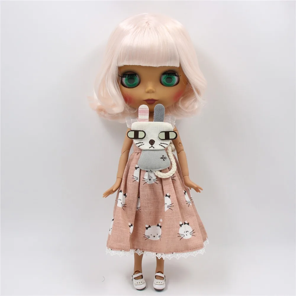 Belinda - Premium Custom Neo Blythe Boneca com cabelo rosa, pele escura e rosto fofo fosco 1