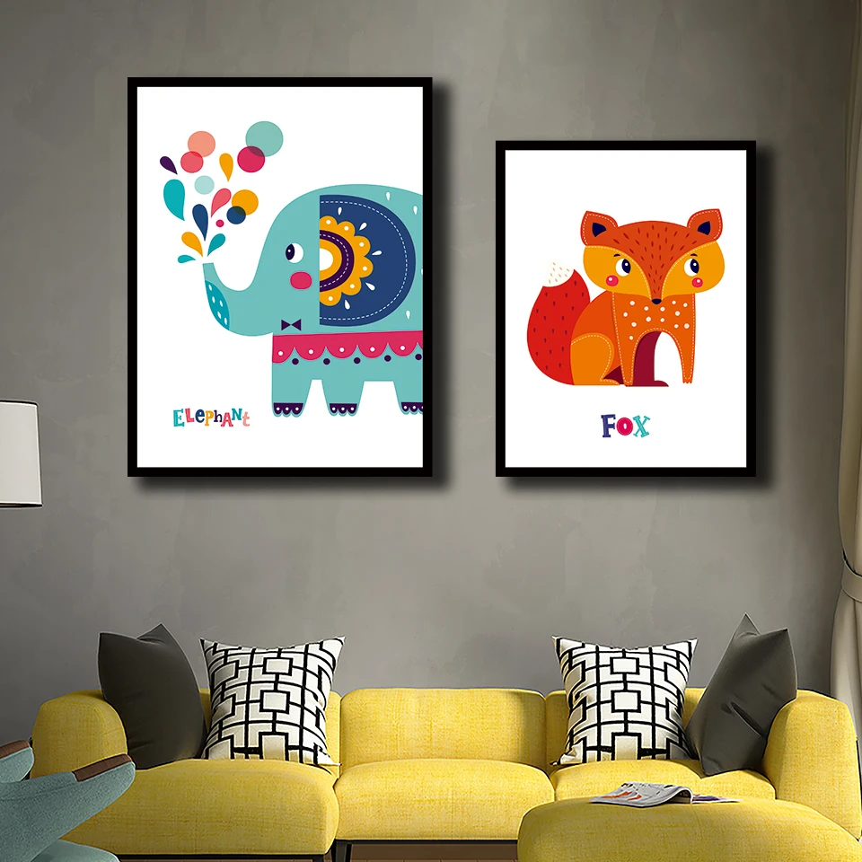 Nordic Style Posters Fox Elephant Painting Nursery Prints Wall Art Painting Nursery Prints Wall Art