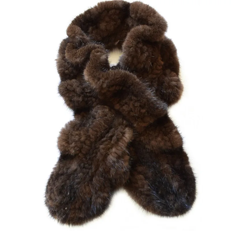Valpeak Women Scarf Winter Fur Neck Scarf Knitted Female Real Mink Fur
