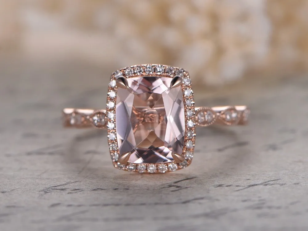 Myray 7x9mm Cushion Cut Natural Pink Morganite Diamond Halo