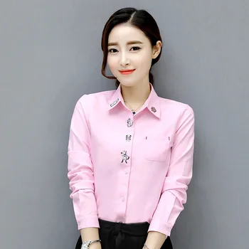 

Embroidery Pattern Career Lady Cotton Blouses Big Size S-3XL Long Sleeve White OL Clothing 2018 Women Fashion Casual Shirts