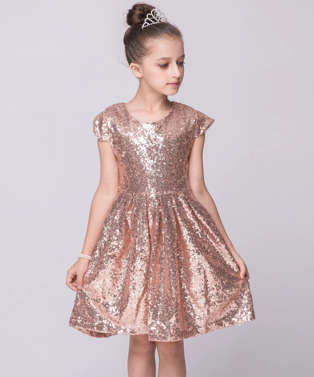 ANGELSBRIDEP Cute Sequined Flower Girl Dress O Neck Princess Pageant Party Ball Gown Prom Formal