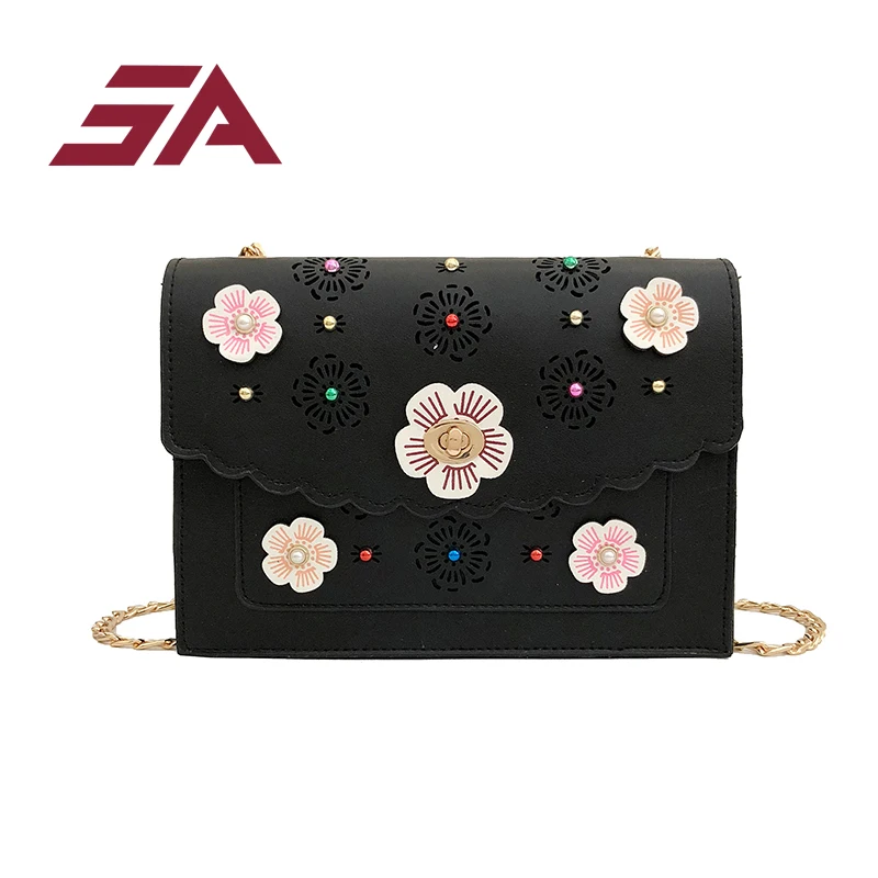 

SA Fashion Flowers Lady Evening Clutch Bags Appliques Pattern Chain Women Shoulder Bags Color Pearl Party Wedding Purses Handbag