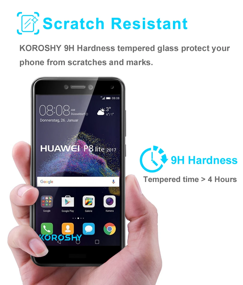 KOROSHY Full Cover Tempered Glass for Huawei P8 Lite 2017 P8Lite P 8 Lite 2017 Screen Protector 9H Scratch Proof Glass Film (5)