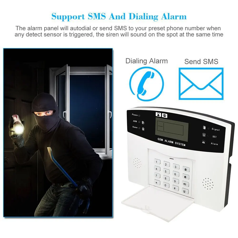 Sistema de Alarme Residencial sem Fio de Gravação de Mensagem Sms de Alerta de Alarme para Home Smartyiba Automática Security Cartão Sim Gprs Gsm 2g 3 Segurança e Proteção
