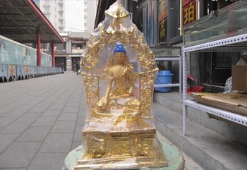 

USPS to USA S0227 15"Tibet Folk temple Buddhism Bronze Copper painted Gilt Sakyamuni Buddha Statue