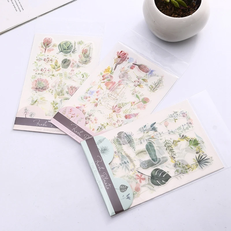 New Fresh Green Plant Waterproof Blu-ray Sticker Mobile Phone Cartoon Book Notebook Scrapbook Anime Album Sticker Pack