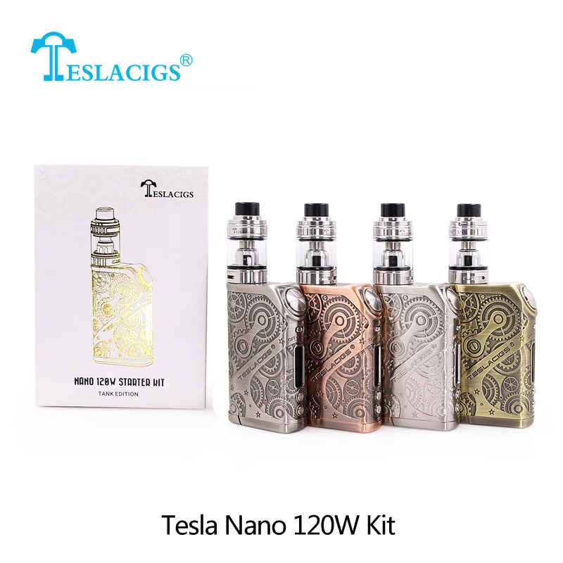 

Original Tesla Nano Kit 120W Box Mod with H8 Sub Ohm Tank atomizer 18650 Battery electronic cigarette kit VW/TC/TCR vape Mod