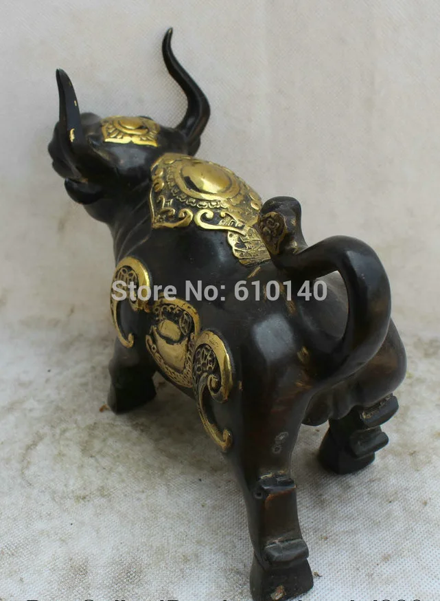 

6 Chinese Bronze Gild Wealth Fengshui Zodiac Year Bull Oxen sculpture Statue