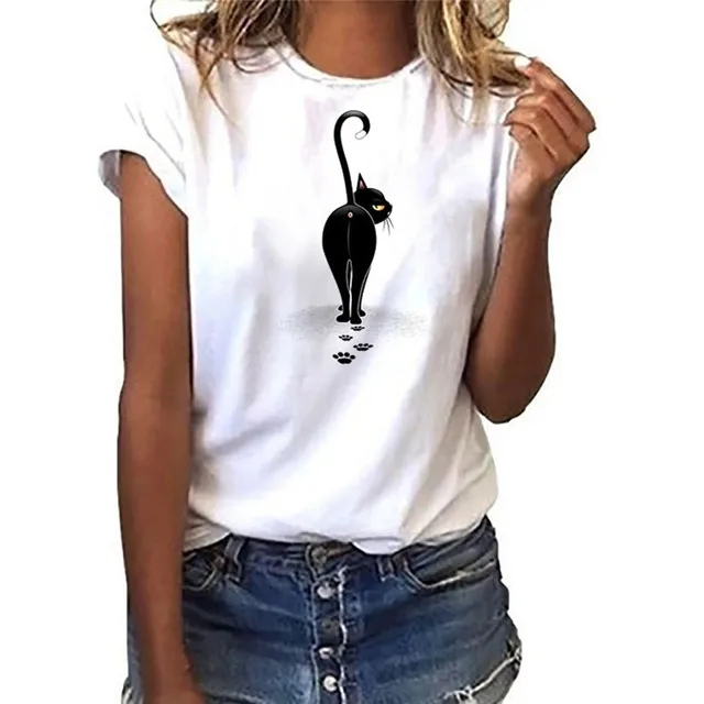 Kitty Cat Print Women Casual Short Sleeve tshirts Plus Size Woman Round Neck Tees S,M,L,XL,XXL