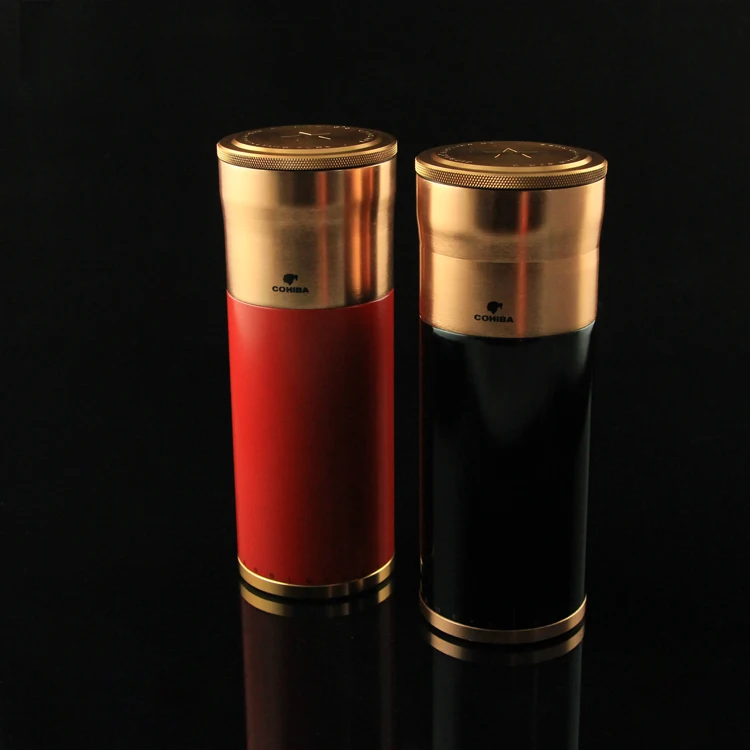 COHIBA Red&Black Metal Jar Cigar Tubes Portable 5 Cigars Humidor Travel
