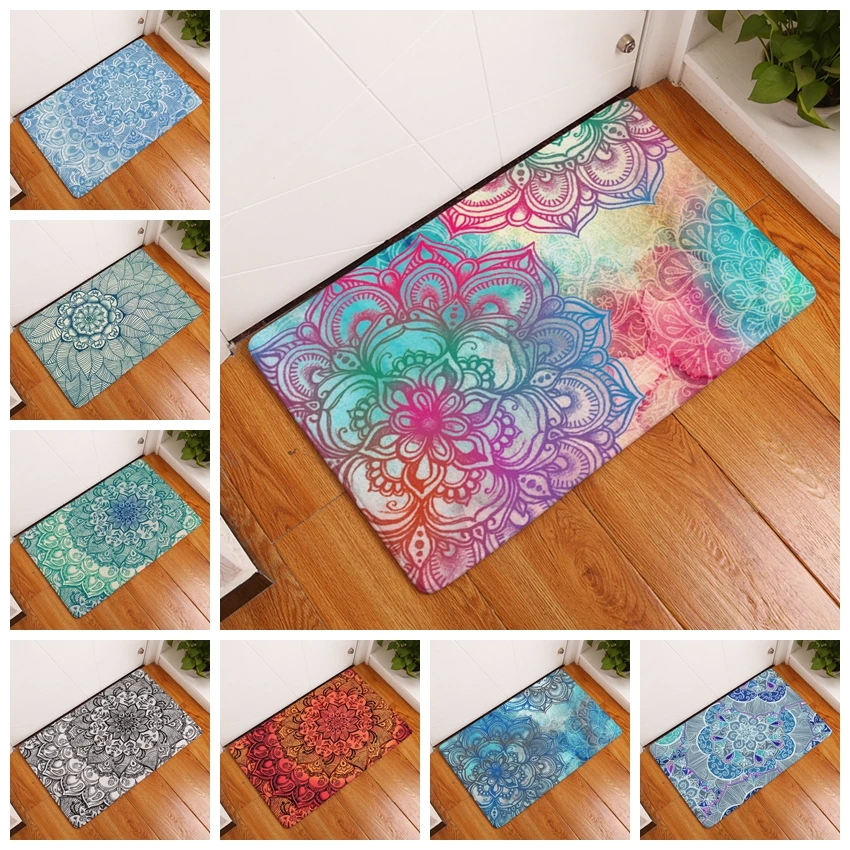 

Modern Simple Style Mats Mandala Flower Printing Carpets Anti-slip Floor Mat Kitchen Living Room Outdoor Rugs Front Doormat