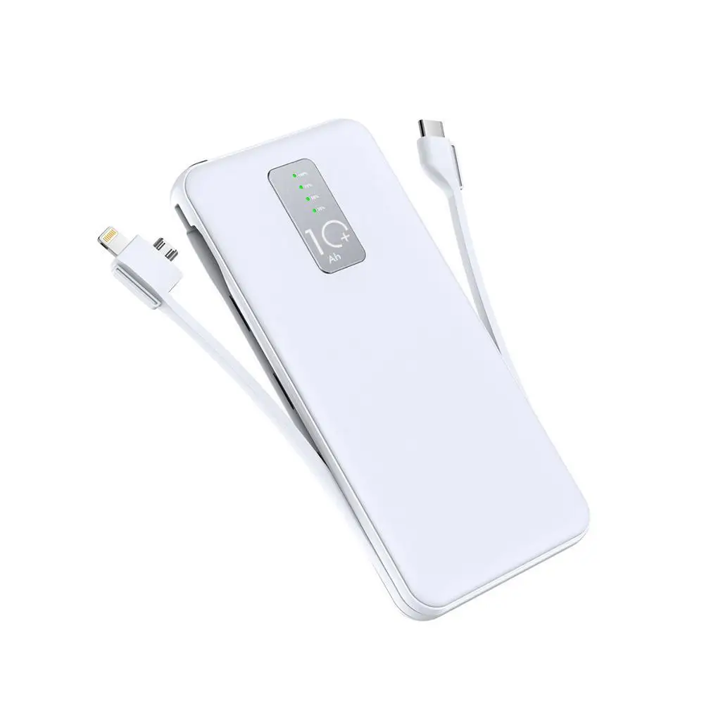 Cager 10000mAh power Bank 3A с кабелем внешняя батарея для iphone samsung usb type C вход с зарядным кабелем power bank - Цвет: White