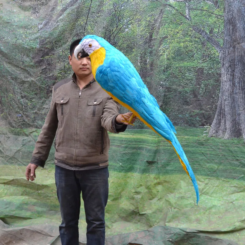 Busa Simulasi Bulu Burung Beo Biru Kuning Burung Besar 100 Cm