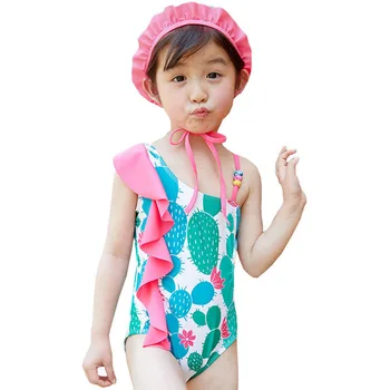 

GI FOREVER 3-7 Year Girl One Piece Suit With Cap Children One Shoulder Swimsuit Kid Cute Swimwear Bathing Suit Maillot De Bai