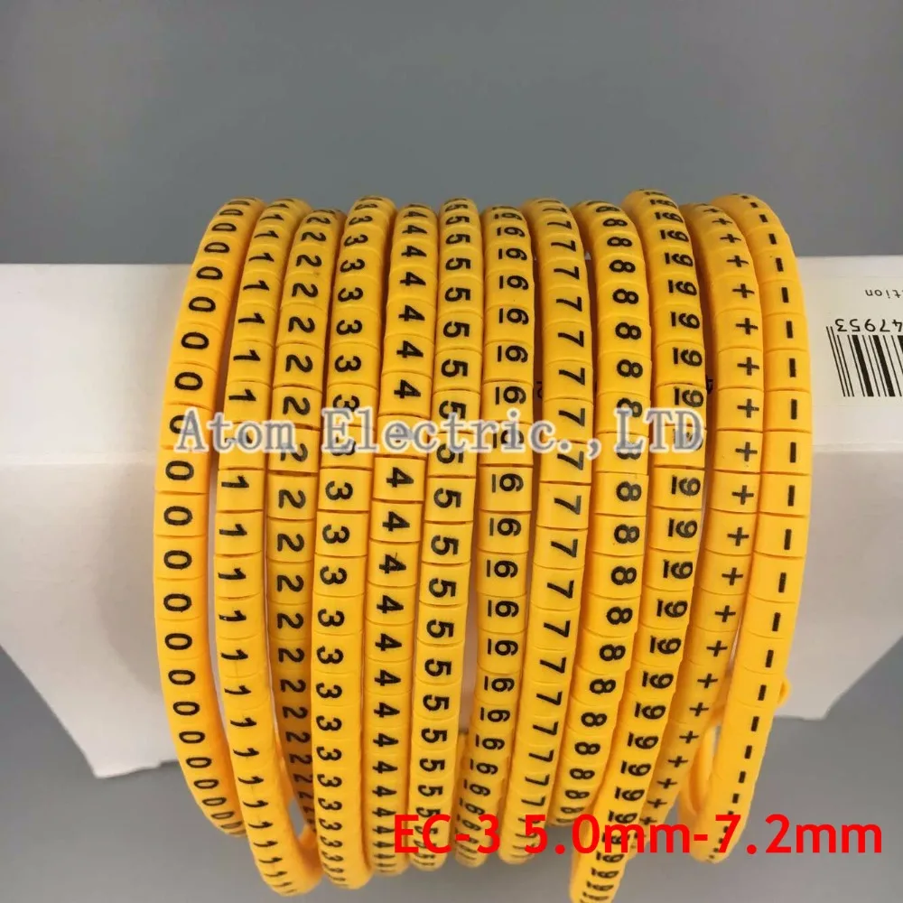 

EC-3 600PCS (Each50pcs ) Cable Markers Letter 6sq.mm 0 to 9 + - X for wire diameter 5sq .mm~ 7.2 sq.mm Cable Markers yellow