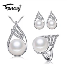 FENASY, роскошный кубический цирконий, дизайн, 925 пробы, серебро, натуральный пресноводный жемчуг, ожерелье, серьги, CZ кольцо, жемчуг, ювелирный набор