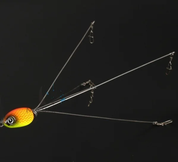 

Multi lure bait hang device for hanging five lure on it to simulate small fish group