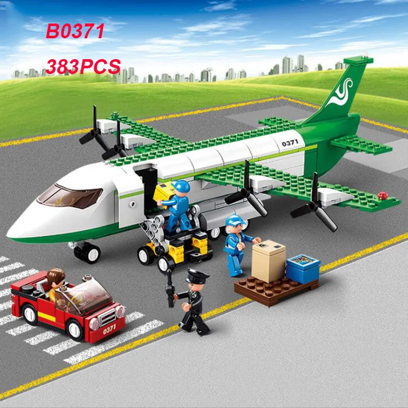 

383pcs/Set B0371 ABS Building Blocks Cargo plane Airplane Car with 4 dolls Model Toys for Children Kids Training gifts