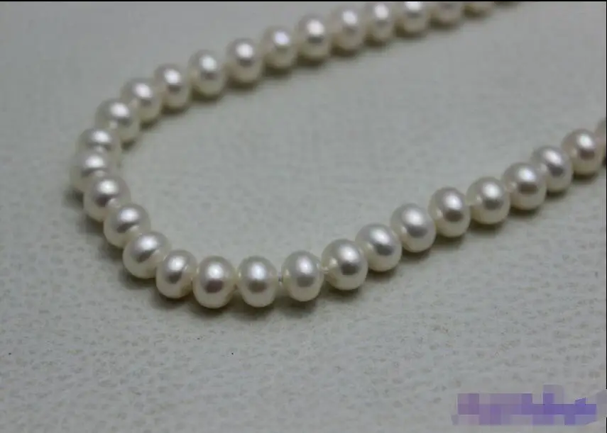 

FREE SHIPPING HOT sell new Style >>>>6mm freshwater pearl white bread shaped metal clasp18INCH
