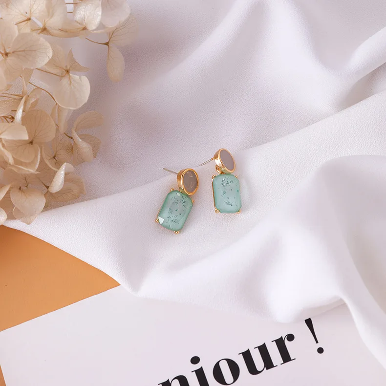 Корея Горячие Модные ювелирные изделия милые серьги-гвоздики с Каплевидным маслом цвет простые прямоугольные серьги из полимеров для женщин подарок